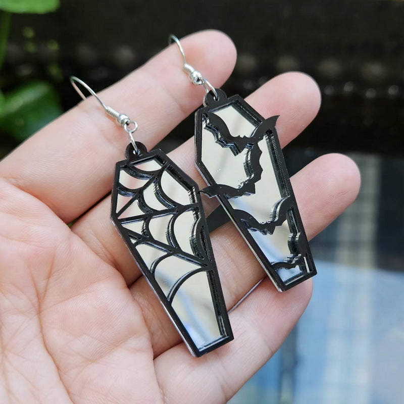 Wholesale Creative Retro Spider Web Coffin Personalized Plate Hollow Bat Acrylic Earrings